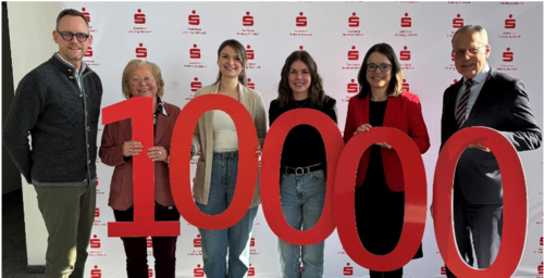 Gruppe von Menschen mit der Zahl 10000 als Symbol für eine Spende